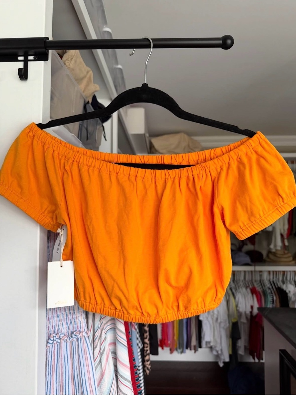 Aritzia Bright Orange Off-Shoulder Crop Top